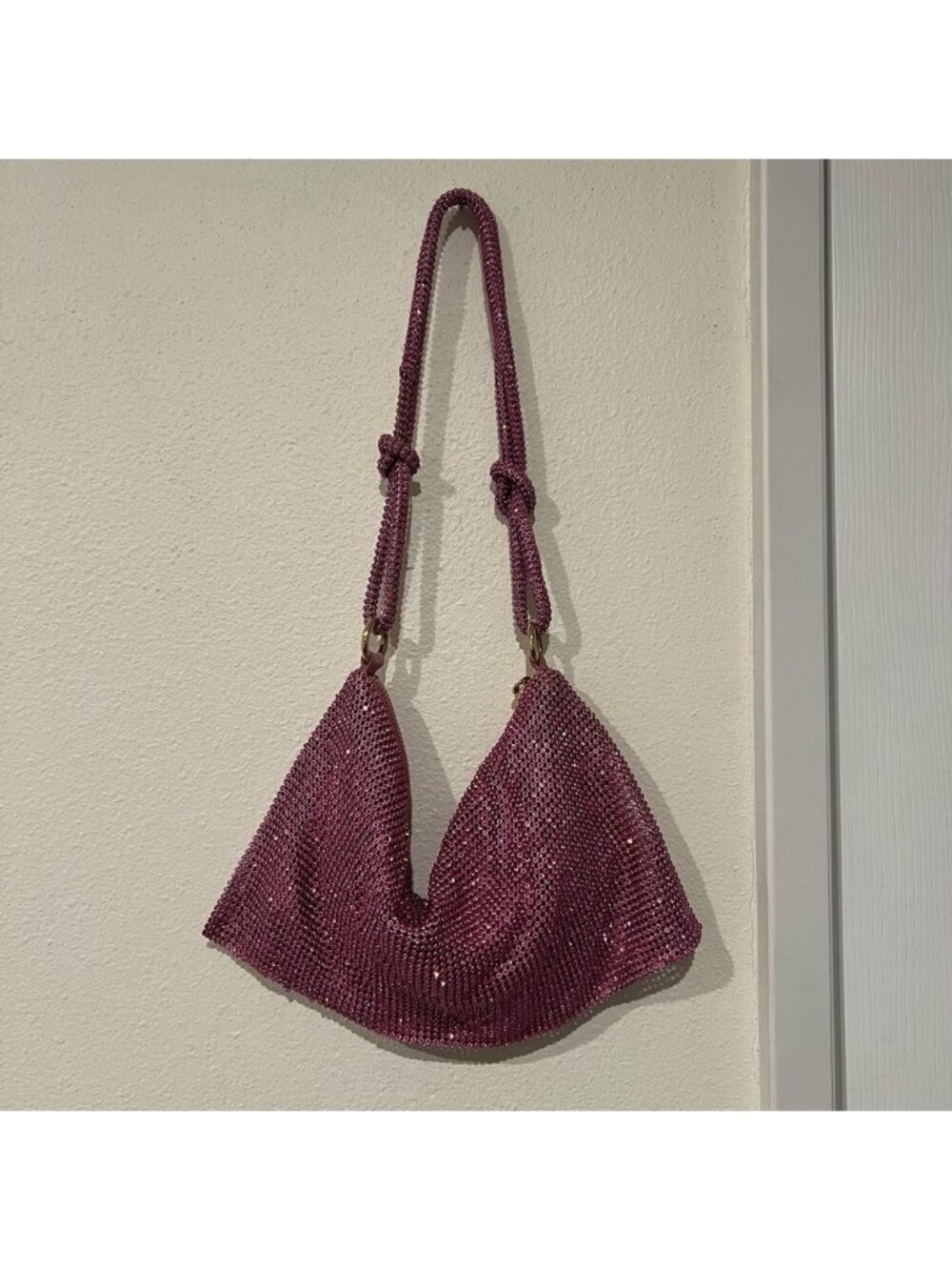 Pink Mesh Rhinestone Slouch Shoulder Bag